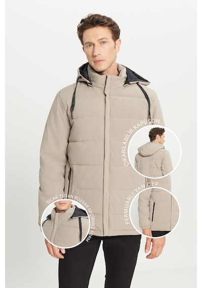 AC&Co / Altınyıldız Classics Erkek Vızon Standart Fit Normal Kesim Dik Yaka Kapüşonlu Yan Cepli Casual Mont VIZON