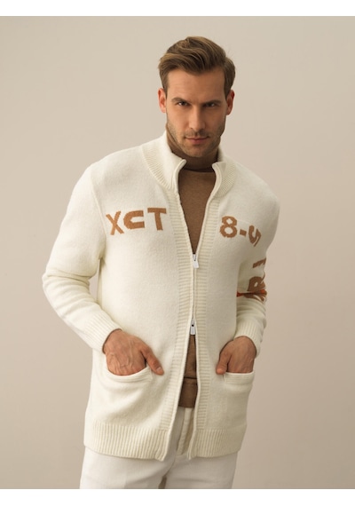 Xint Ekru Doğal Yün Dokulu Regular Fit Hırka 801750
