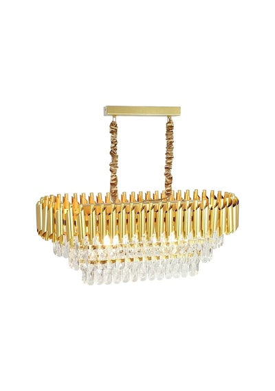 Roza Varaklı Gold 75x35 Kristal Taşlı Lüks Avize - Yatak Odası - Salon - Mutfak - Hol Altın