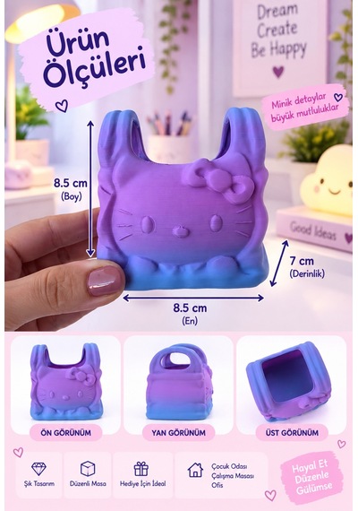 Hello Kitti Kalemlik Organizer Dekoratif Hello Kitti Figürü Çok Renkli