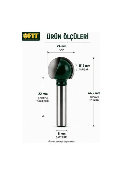 Ahşap Kanal Açma Freze Ucu 24 Mm R12 - 8 Mm Şaft