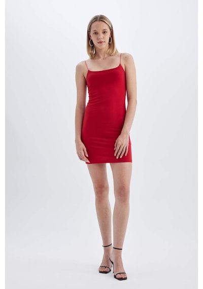 DeFacto Bodycon Kare Yaka Kırmızı Askılı Mini Elbise D3265AXNSRD62 DeFacto Bodycon Kare Yaka Kırmızı Askılı Mini Elbise D3265AXNSRD62