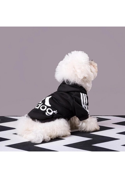 Black Adidog Kapşonlu Sweatshirt Köpek Kazağı