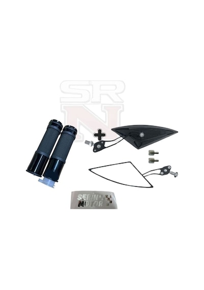 Cg Cup Scooter Üniversal Motosiklet Modifiye Siyah Üçgen Yarasa Ayna + Siyah Elcik Seti Srnmotor
