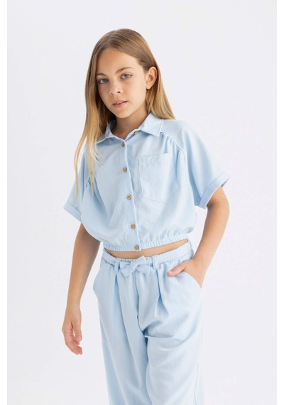 DeFacto Kız Çocuk Cropped Fit Pamuklu Kısa Kollu Gömlek C4272A824SMBE366