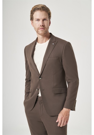 İmza Kahverengi Kırlangıç Yaka 6 Drop Slim Fit Tam Astar Esnek Takım Elbise 1001260148 Koyu Kahverengi