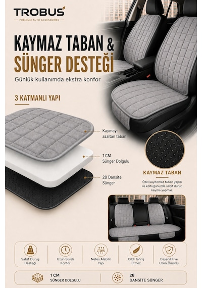 Opel Astra 2000-2004 Üniversal Soft Alkantra Kare Desen 7 Parça Oto Koltuk Minderi Gri