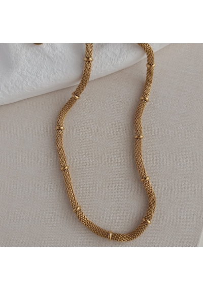 Lente Aksesuar Kadın Gold Çelik Hasır Boğumlu Zincir Kolye Gold