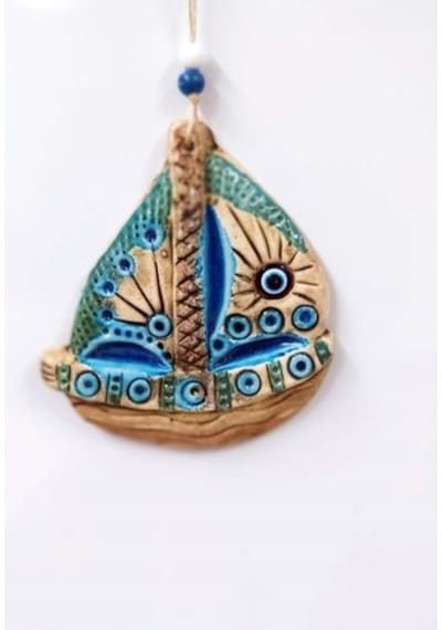 Seramik Mini Gemi Dekoratif Duvar Süsü 13X15 Cm