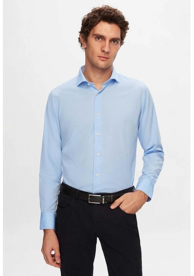 Dormen Classics Slim Fit Dar Kesim Klasik Yaka Cepsiz Erkek Gömlek Buz Mavi