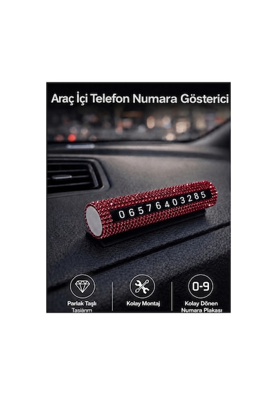 Kırmızı Kristal Taşlı Numaralık Numaratör Araç İçi Lüks Metal Gövde