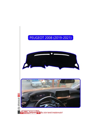 Peugeot 2008 2019-2021 Torpido Koruma Halısı Mavi Kenar
