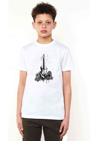 Tshirthane Beyaz Ve Siyah Stratocaster Elektro Gitar Baskılı Unisex Çocuk B (534790655)