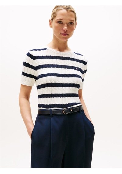 Tommy Hilfiger Co Cable Mıd Gg S/s C-nk Swt Kadın Beyaz Kazak - Ww0ww45656