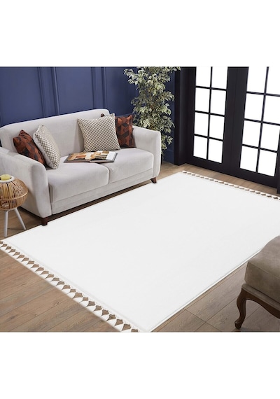 Valeryhome Vl Comfort Peluş Halı Beyaz Düz Saçaklı Beyaz