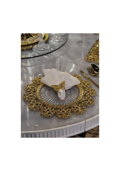 6 Adet Set Gold Detaylı Şeffaf Supla 30 Cm - Lüks Amerikan Servis Ve Yemek Masası Dekorasyonu Altın - 825371864 Altın