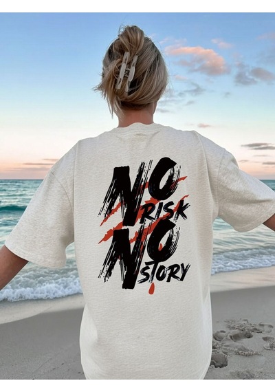 Uyguntarz Unisex No Rısk No Story Baskılı Tasarım Tshirt Gri