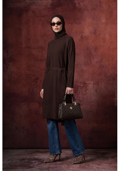Armine Trend Kemer Detaylı Bisiklet Yaka Uzun Kollu Asimetrik Dokulu Triko Tunik Kahverengi 26ktd410 Armine Trend Kemer Detaylı Bisiklet Yaka Uzun Kollu Asimetrik Dokulu Triko Tunik Kahverengi 26ktd410