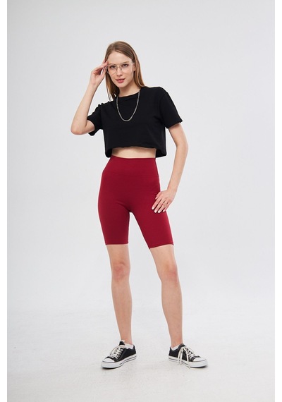 Thiff Gymwear Antrasit Yüksek Bel Toparlayıcı Kısa Şort Spor Fitilli Biker Tayt Kırmızı