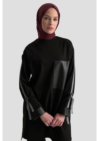 Armine Trend Şerit Detaylı Deri Garnili Tunik Siyah 24kt443 Siyah Armine Trend Şerit Detaylı Deri Garnili Tunik Siyah 24kt443 Siyah