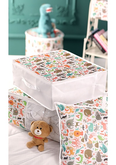 3'lü Set 53x44x21 Cm Baza Altı & Dolap İçi Organizer, Yorgan Düzenleyici Çocuk Hurç Sevimli Desenli Çok Renkli