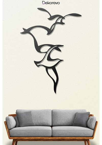 Martıların Dansı Metal Duvar Tablosu - Metal Duvar Sanatı - Siyah - 55 X 75 Cm