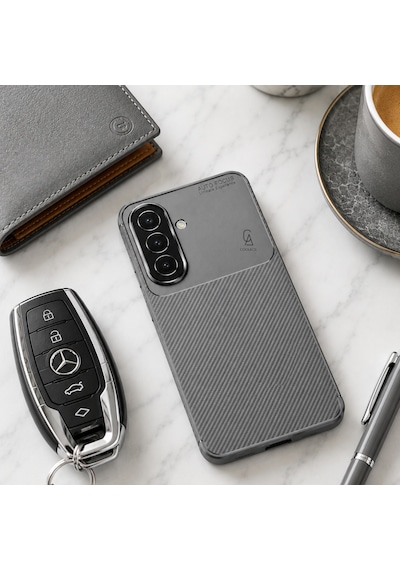 Samsung Galaxy A27 Uyumlu Kılıf Karbon Tasarım Kamera Korumalı Silikon Telefon Kılıfı Kapak Gri