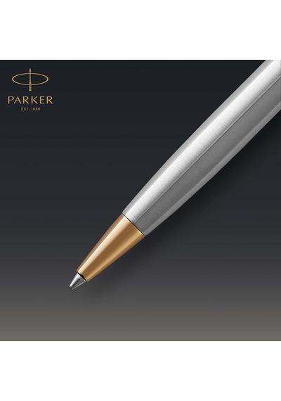 Parker Sonnet Paslanmaz Çelik Altın Tasarımlı Tükenmez Kalem, Orta Kalınlıkta Uç, Mavi Mürekkep Genel