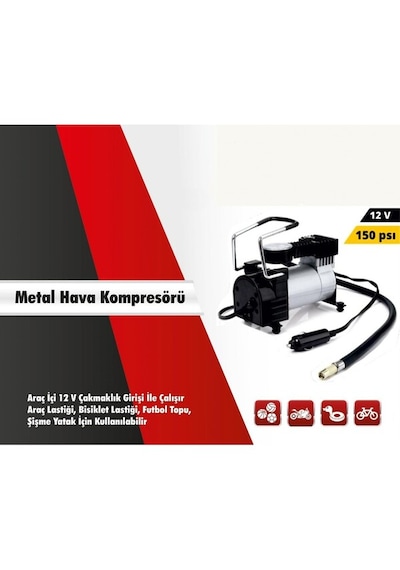 Metal Gövde Araç Çakmaklık Hava Komresörü 12 Volt