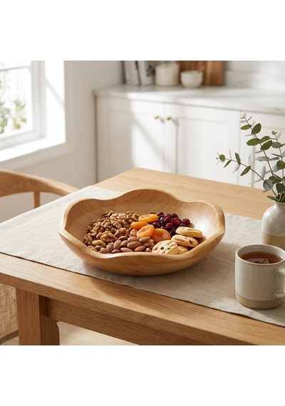 Dekoratif Bambu Kase 20 Cm Ve 25 Cm Ölçü Seçenekli, Dalgalı Kenarlı Sunum Kasesi, Çerezlik, Kuruyemiş, Kuru Meyv
