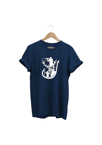 Avcılık Geyik Balık Nişan Baskılı Av Doğa Temalı Regular Fit %100 Pamuk Lacivert T-shirt Lacivert
