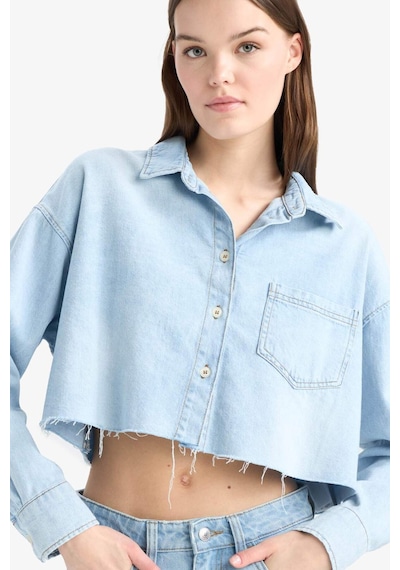 DeFacto Cropped Fit Kesik Uçlu Yumuşak Jean Gömlek D8756AX25SPNM85
