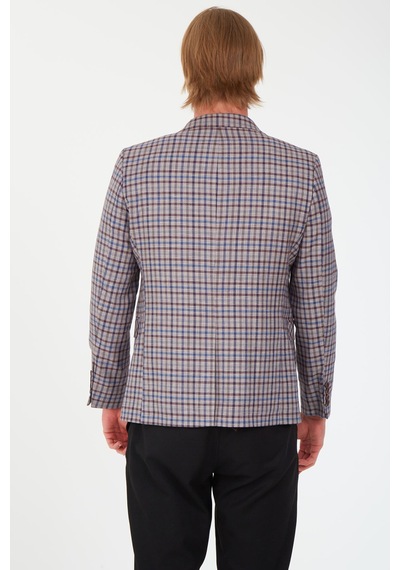 Sposo 5138 Dar Kalıp Kare Desenli Bordo Erkek Blazer Ceket Bordo