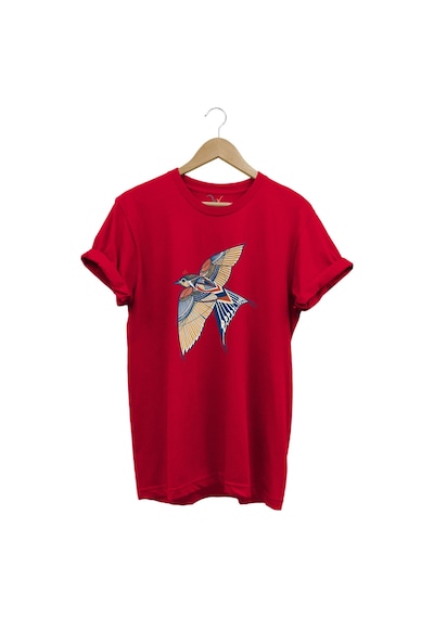 Kırlangıç Kuşu Dekoratif Baskılı %100 Pamuk Regular Fit Unisex T-shirt Kırmızı