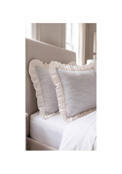 2'li Pamuklu Kumaş Beyaz Fırfırlı Çizgili Yastık Kılıfı 50x70 Cm Gri - 905289691 Gri