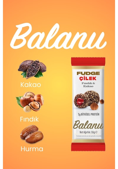 Fudge Fındık Kaplı Çilekli Bademli Meyve Topları 55g X3 Adet