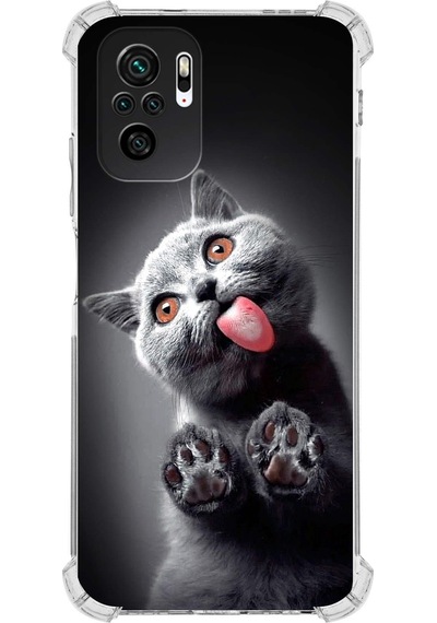 Xiaomi Redmi Note 10s Uyumlu Kedi 2 Baskılı Şeffaf Köşe Korumalı Antişok Kılıf