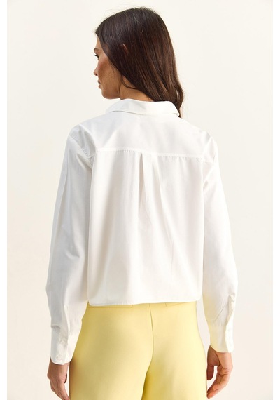 Shade Kadın Dantel Detaylı Poplin Crop Gömlek Dg261024 60286098 - Beyaz