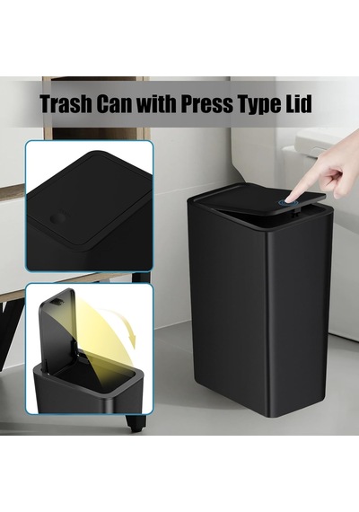 Kapaklı Banyo Çöp Kovası, 10 Litre / 2,6 Galon İnce Çöp Kovası, Mutfak, Yatak Odası, Oturma Odası, Ofis İçin Diğer