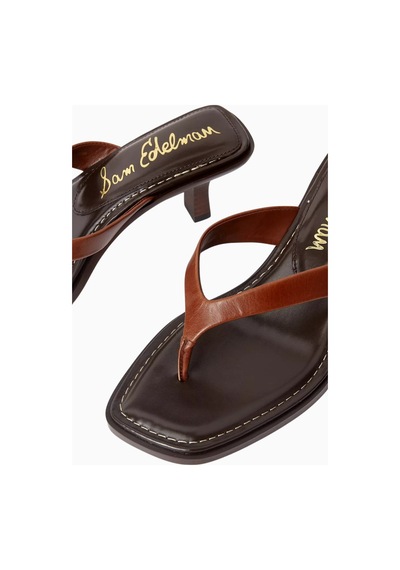 Sam Edelman Dollie 55 Koyu Kahverengi Deri, Ince Bantlı Orta Topuklu Parmak Arası Sandalet
