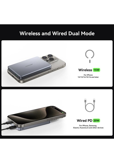 Joyroom 20w Ultra-slim Metal Magsafe Kablosuz Ve Kablolu 20w Hızlı Şarj Power Bank 10.000mah