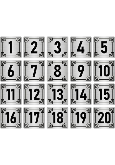 Metal Kapı Masa Dolap Numara Levhası 7x7cm Gümüş Renk 20 Adet (1…20)