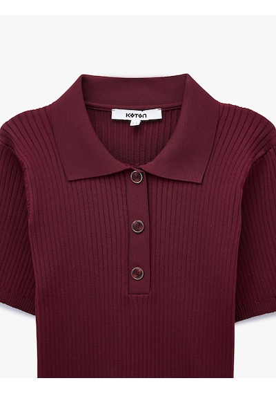 Koton Düğmeli Kısa Kollu Polo Yaka Triko Kazak Bordo 7wak90358ht