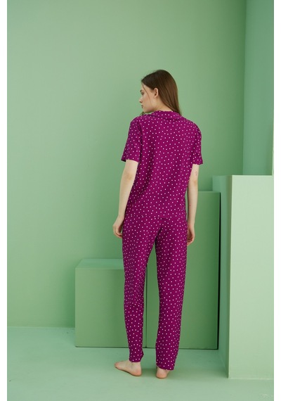 Siyah İnci Bürümcük Krınkıl Kumaş Örme Düğmeli Pijama Takım25118555 Çok Renkli