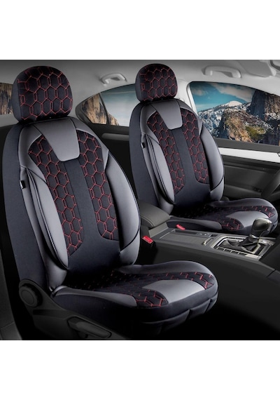 Toyota Corolla E210 2019-2024 İle Uyumlu Lüx Deri Detaylı Oto Koltuk Kılıfı Ön Arka Takım Cyrus Siyah Kırmızı Genel