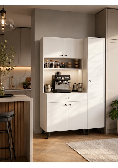 Velora 115 Cm Kahve Köşesi Çok Amaçlı Dolap Kiler Mutfak Dolabı 1 Beyaz