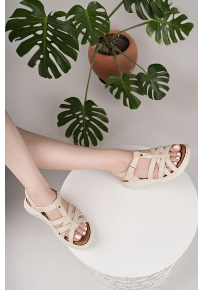 Nesilshoes Nesil Shoes Bell 25159 Bej Anatomik Kadın Sandalet