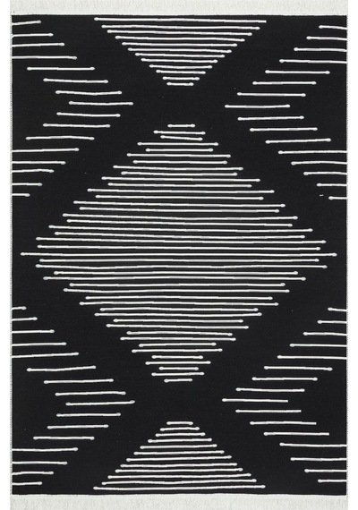Black Yıkanabilir Çift Taraflı Modern Desenli Dokuma Kilim