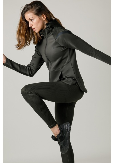 Maraton Active Slimfit Kadın Kapşonlu Uzun Kol Spor Haki Tracktop 815015-haki Haki