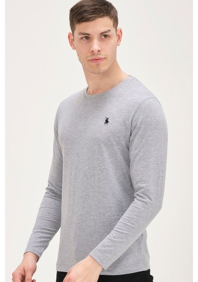 T8588 Dewberry Bisiklet Yaka Uzun Kol T-shırt-gri Gri